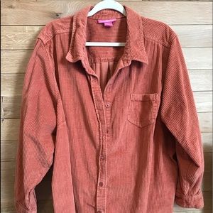 Corduroy Orange Plus Size Button-Up